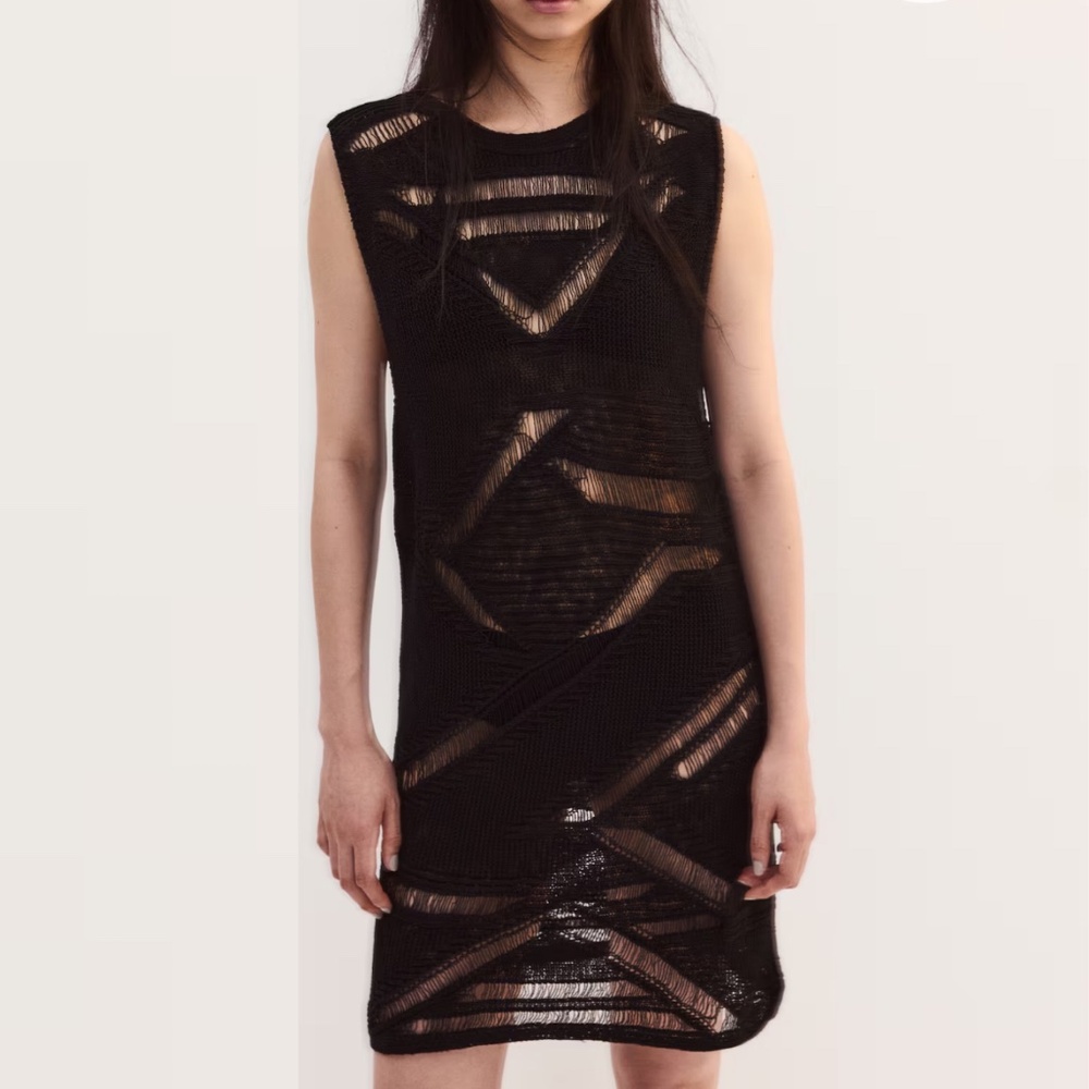 H&M, LADDER-STITCH-LOOK POINTELLE-KNIT DRESS, Size M
